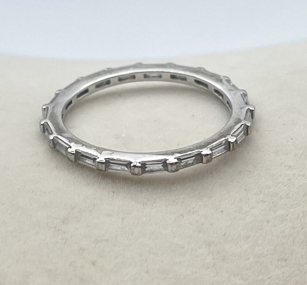 925 Sterling Silver Baguette Eternity Band Ring Simulated Diamond Stacks Size 9